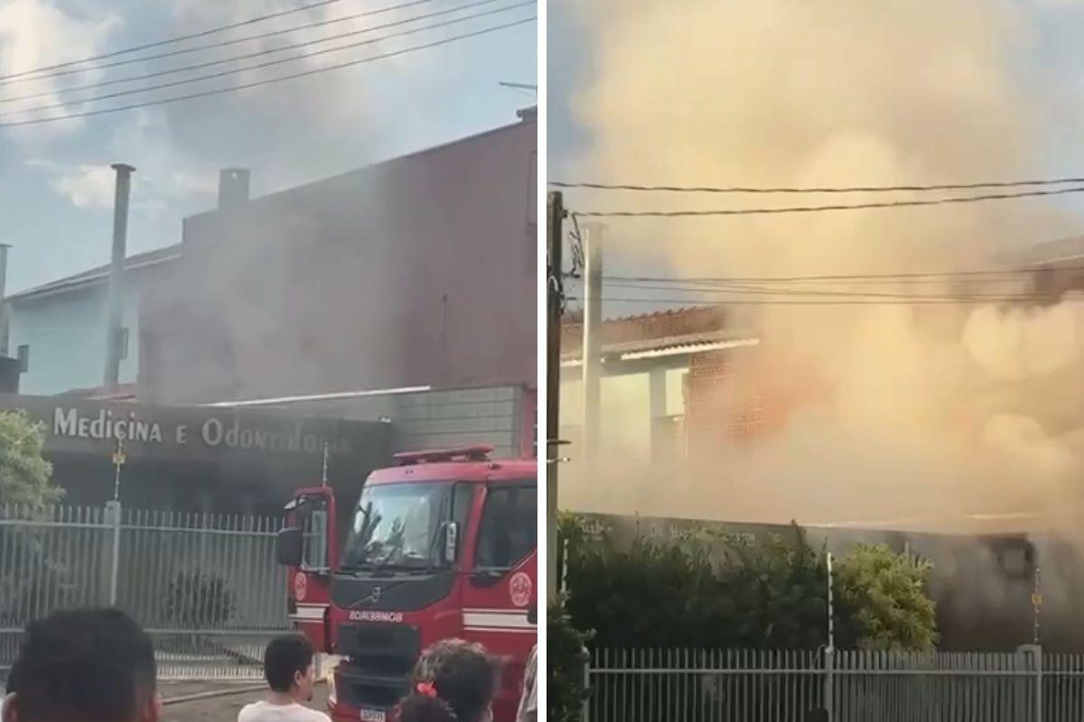 Fogo atingiu a parte externa da clínica e mobilizou equipes dos bombeiros