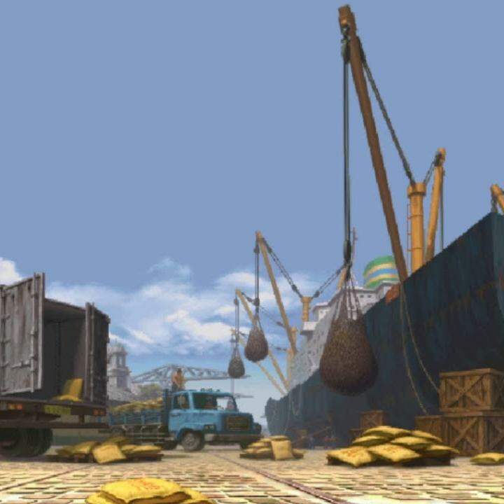 O cenário de Street Fighter III: 3rd Strike inspirado no Porto de Santos tem elementos, inclusive, do comércio de café