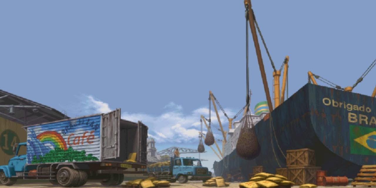 O cenário de Street Fighter III: 3rd Strike inspirado no Porto de Santos tem elementos, inclusive, do comércio de café