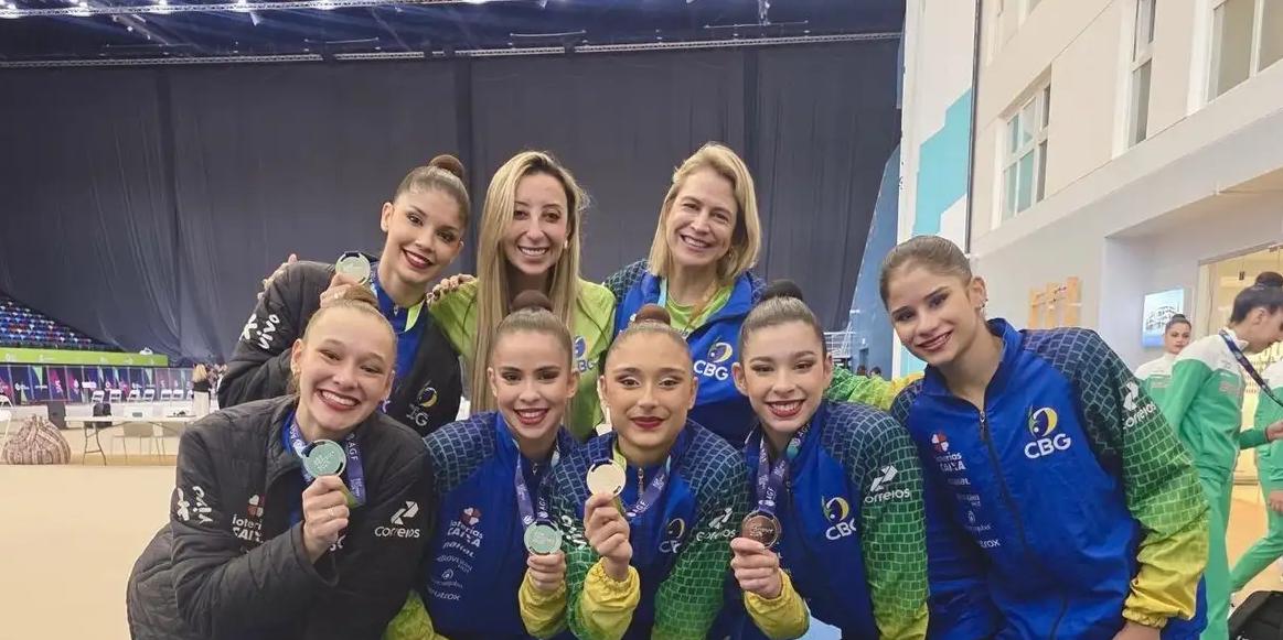 O conjunto amarelinho voltou a garantir a prata em Baku, também no Azerbaijão, ao se apresentar ao som da canção britânica “Feeling Good”, na versão do cantor canadense Michael Bublé