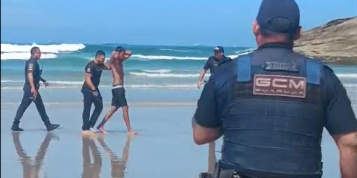 Homem entrou no mar na Praia da Enseada, em Guarujá, mas foi alcançado e capturado pela GCM