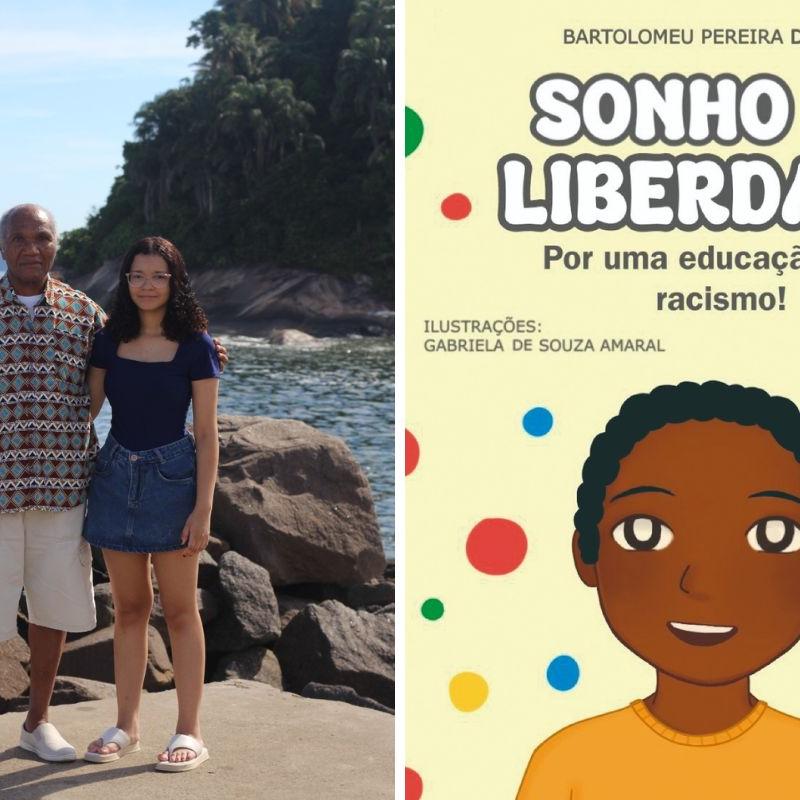 Bartô e sua neta, Gabriela, que assina as ilustrações da obra. É o 1° livro do autor aos jovens