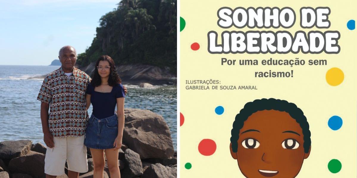 Bartô e sua neta, Gabriela, que assina as ilustrações da obra. É o 1° livro do autor aos jovens
