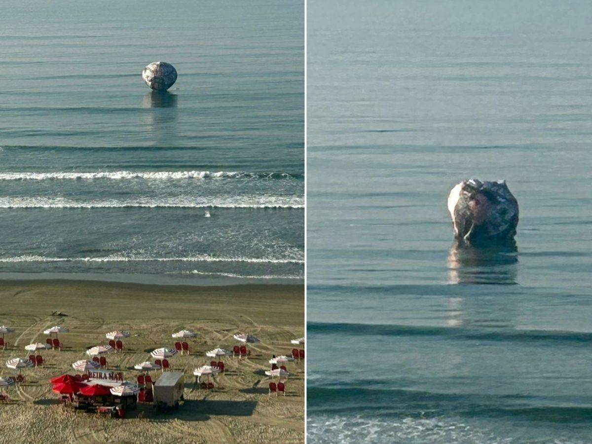 O balão caiu na praia do bairro Aviação, em Praia Grande