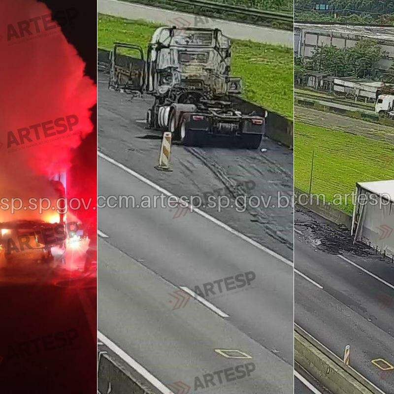 Veículo pegou fogo no km 55 da Rodovia Anchieta, em Cubatão
