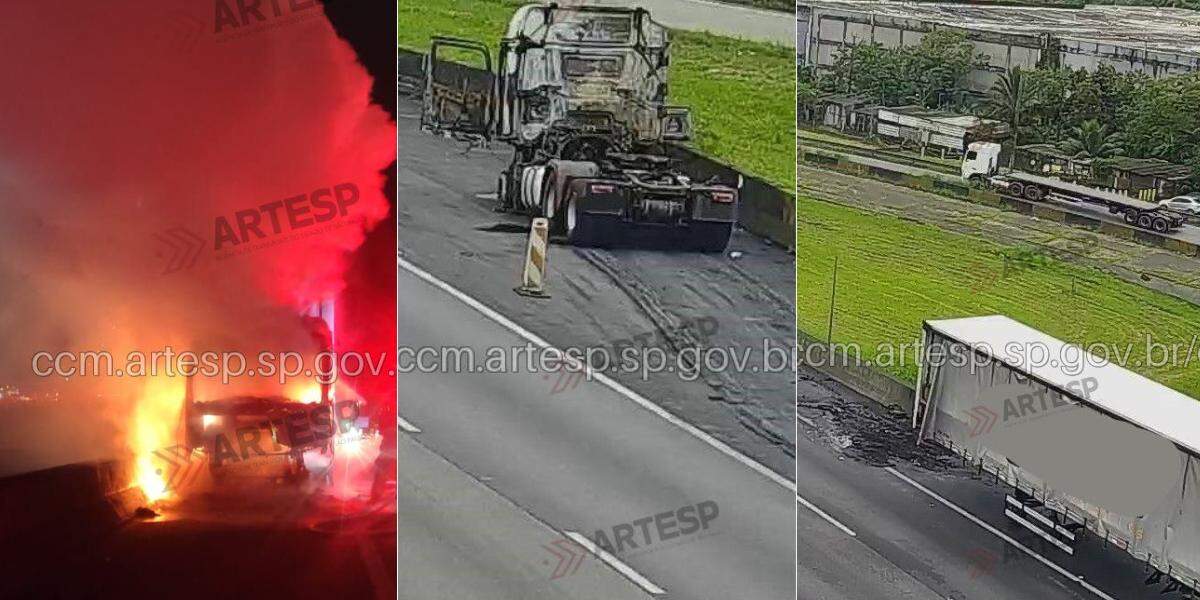 Veículo pegou fogo no km 55 da Rodovia Anchieta, em Cubatão