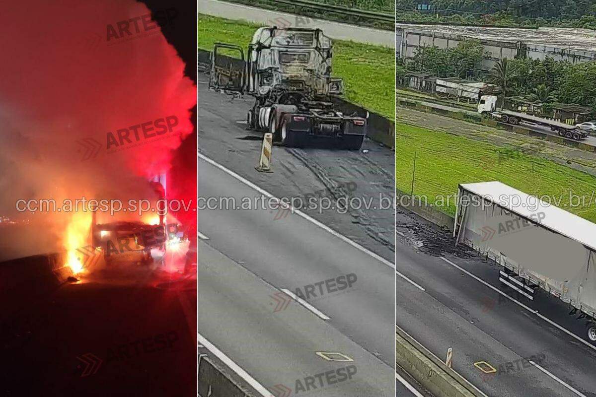 Veículo pegou fogo no km 55 da Rodovia Anchieta, em Cubatão
