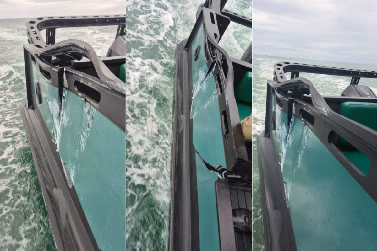 Embarcação do Ibama foi atingida por outro barco no mar em Cananéia, no litoral de São Paulo