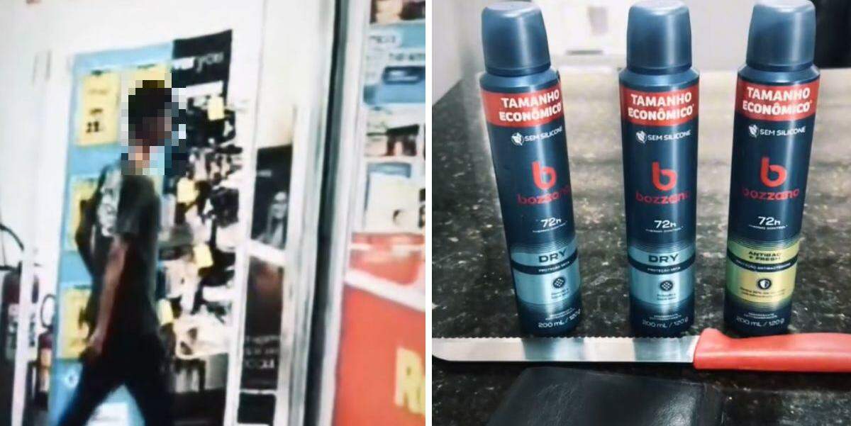A faca usada no ataque à farmácia de Praia Grande foi apreendida; produtos roubados do estabelecimento foram recuperados