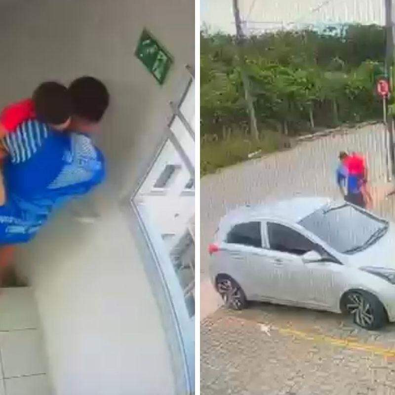 Imagens de câmeras de monitoramento mostram Luan levando o enteado, que não esboça reação, até o carro e indo embora do local