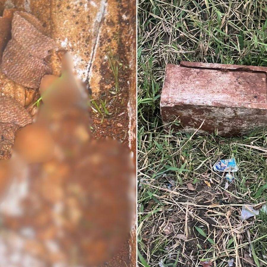 A caixa de concreto com a ossada de bebê foi achada em terreno de Itanhaém