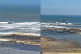 O mar ficou marrom e também apresentou espuma de cor amarronzada em Praia Grande