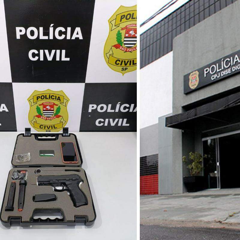 Uma arma de uso restrito, munições e um celular foram apreendidos com o policial