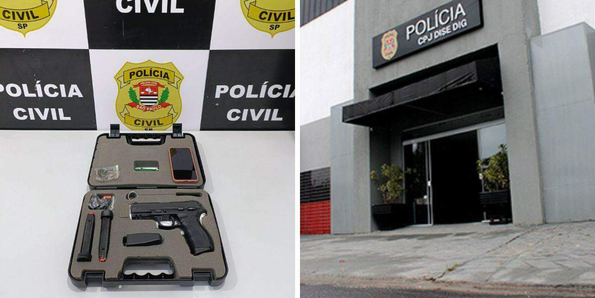 Uma arma de uso restrito, munições e um celular foram apreendidos com o policial