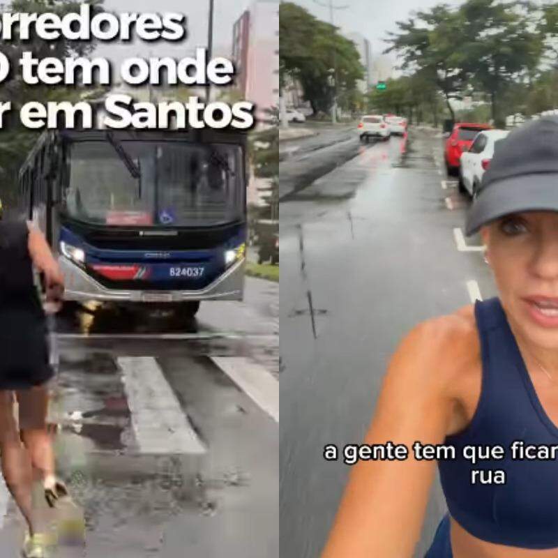 A corredora e apresentadora Valéria Mello Suzuki destacou, nas redes sociais, as dificuldades enfrentadas pelos praticantes de corrida na orla da praia de Santos; vídeo repercutiu