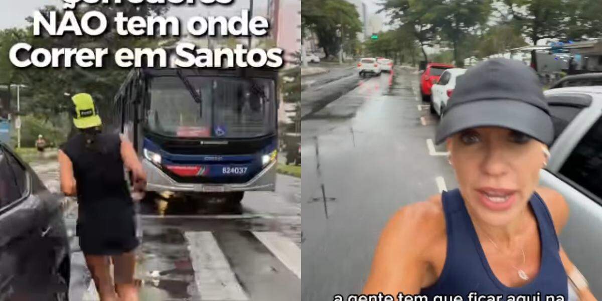 A corredora e apresentadora Valéria Mello Suzuki destacou, nas redes sociais, as dificuldades enfrentadas pelos praticantes de corrida na orla da praia de Santos; vídeo repercutiu