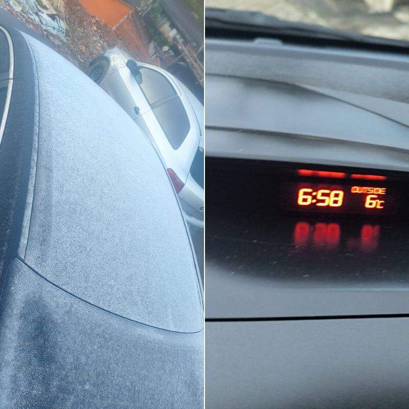 Carro amanhece com gelo em Apiaí, no Vale do Ribeira