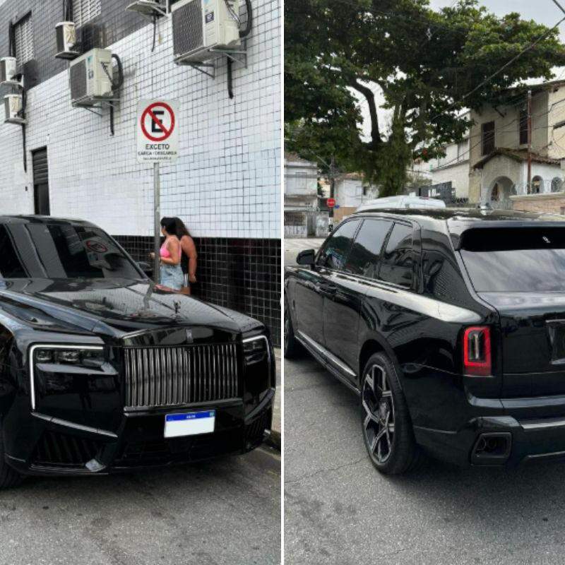 Neymar foi visto circulando nas proximidades da Vila Belmiro, em Santos, com um Rolls-Royce Cullinan Series II Black Badge, avaliado em cerca de R$ 8,8 milhões