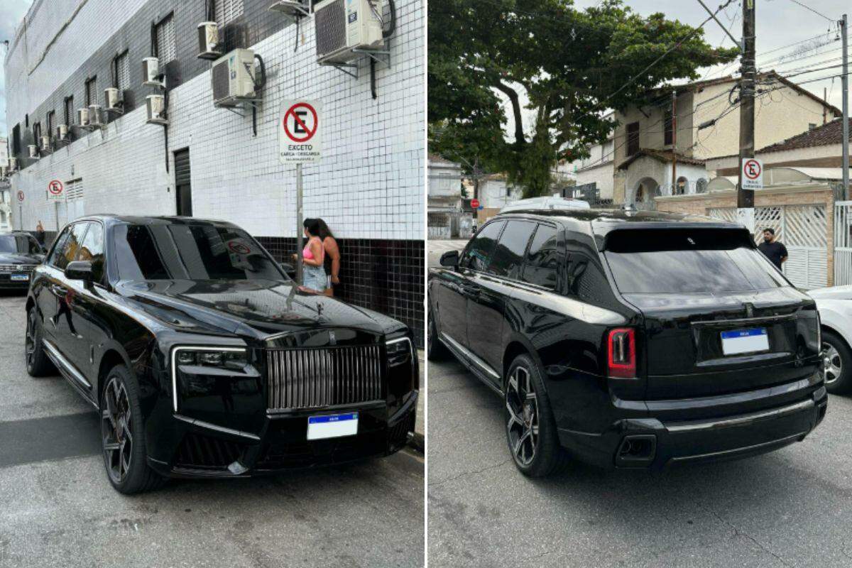 Neymar foi visto circulando nas proximidades da Vila Belmiro, em Santos, com um Rolls-Royce Cullinan Series II Black Badge, avaliado em cerca de R$ 8,8 milhões