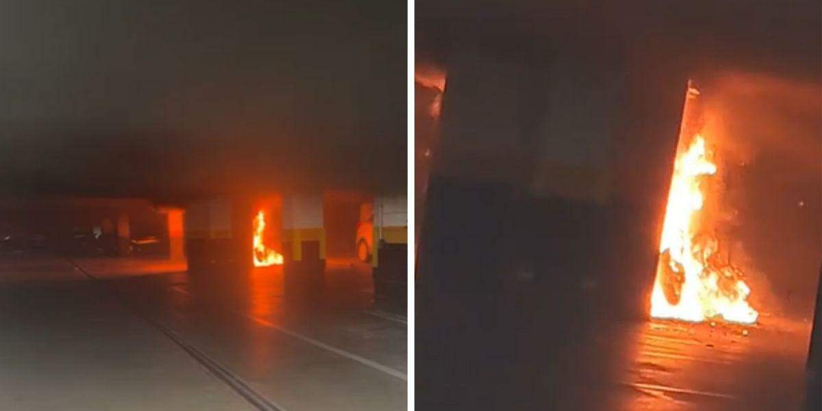 O fogo destruiu duas motos e danificou um carro em prédio do Marapé, em Santos