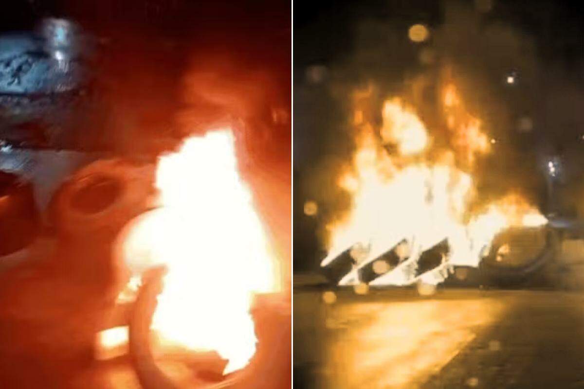 Por causa da fumaça intensa e dos riscos à segurança viária, os dois sentidos da Rua Idalino Pires precisaram ser totalmente bloqueados