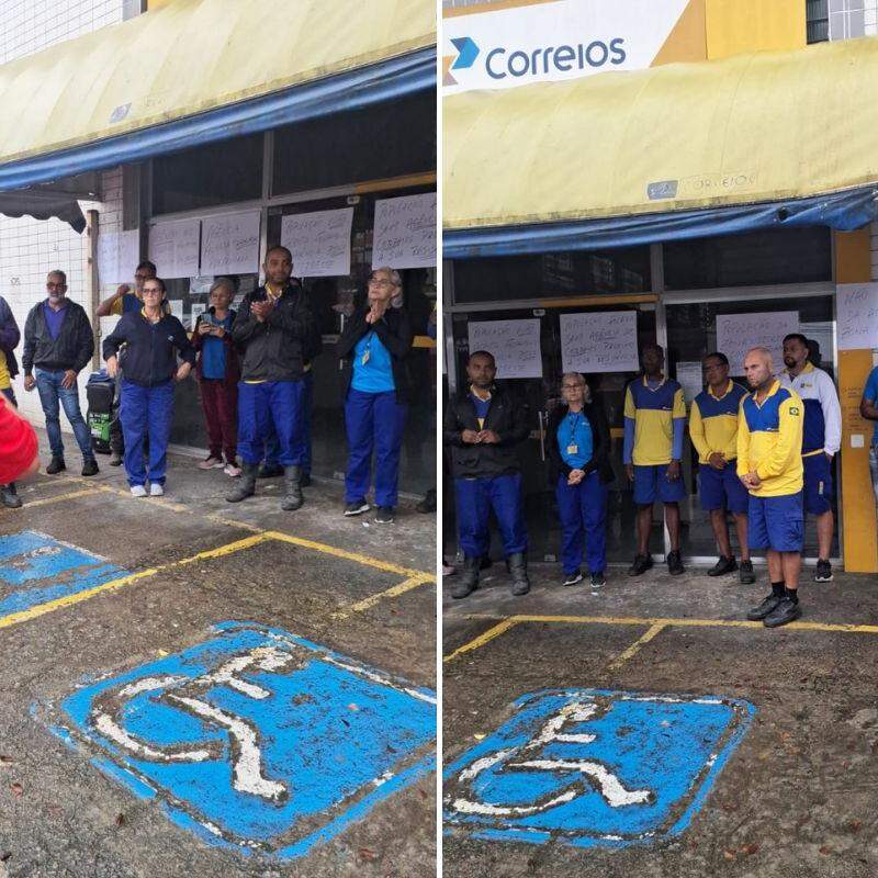 Funcionários fizeram um protesto em frente à agência na Zona Noroeste na manhã desta sexta-feira (22)