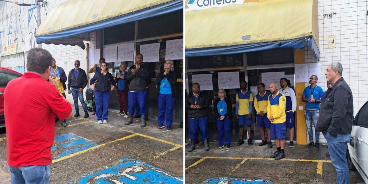 Funcionários fizeram um protesto em frente à agência na Zona Noroeste na manhã desta sexta-feira (22)