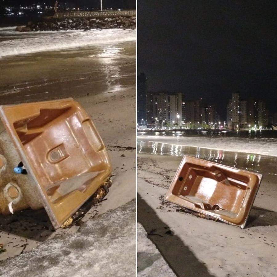 Banheira foi descartada irregularmente na maré