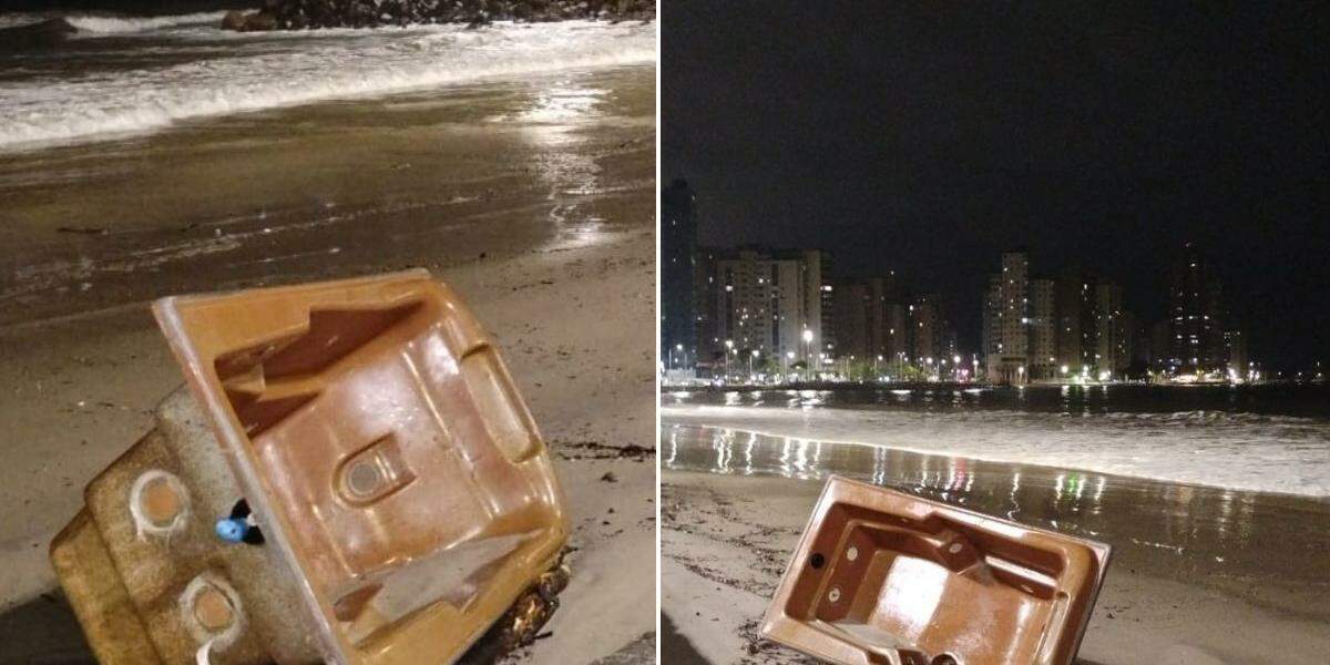 Banheira foi descartada irregularmente na maré