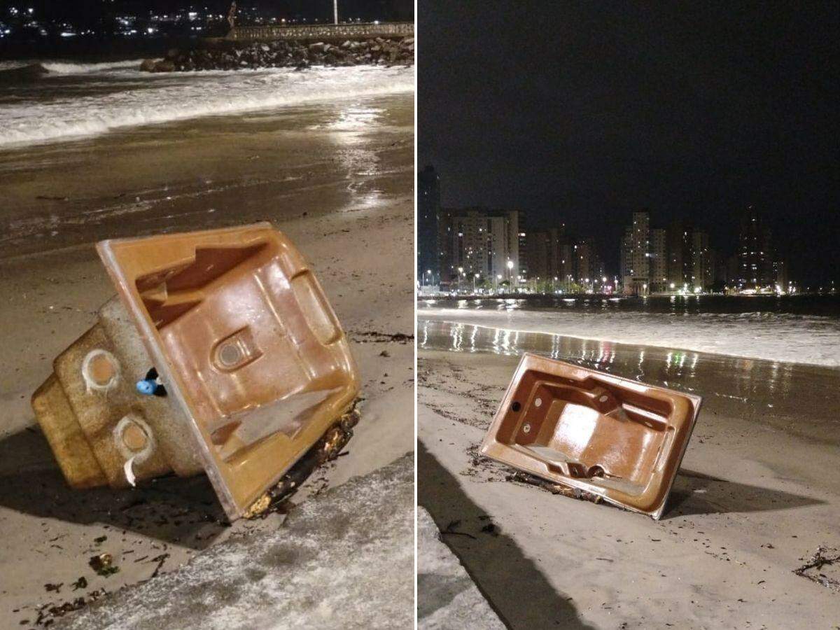 Banheira foi descartada irregularmente na maré