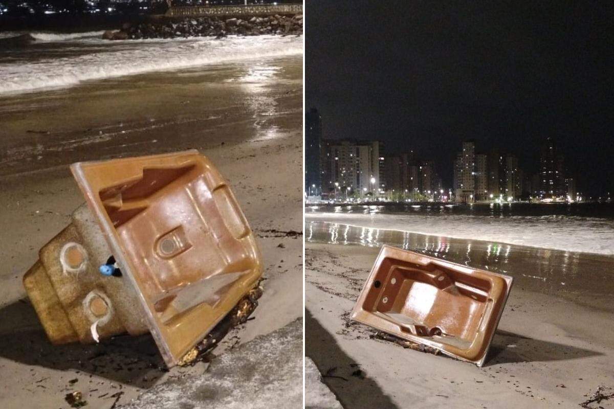 Banheira foi descartada irregularmente na maré