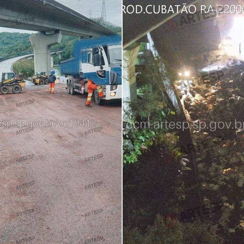 Ocorrência causou bloqueio da via, na altura de Cubatão