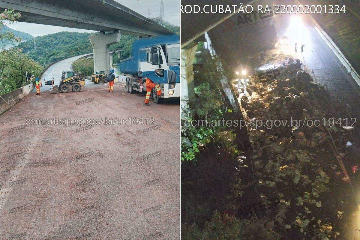 Ocorrência causou bloqueio da via, na altura de Cubatão