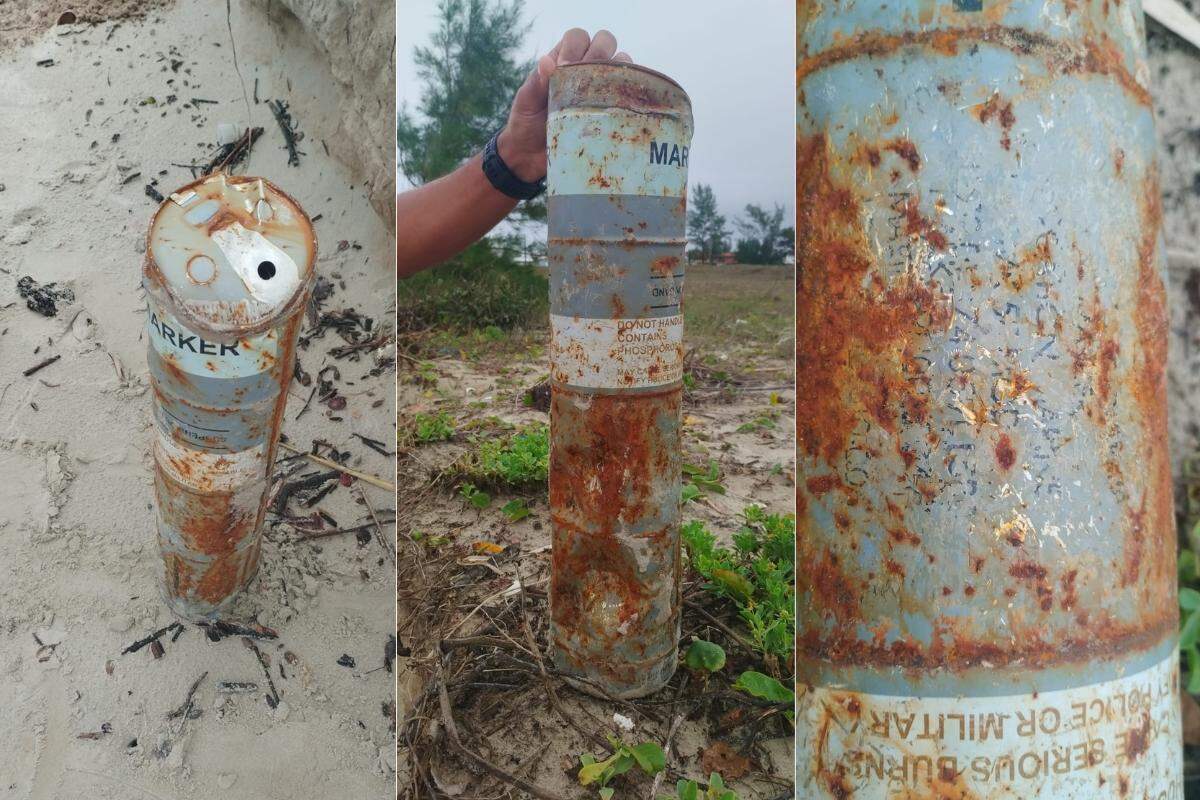 Sinalizador foi encontrado em praia de Ilha Comprida, nesta segunda-feira (25)