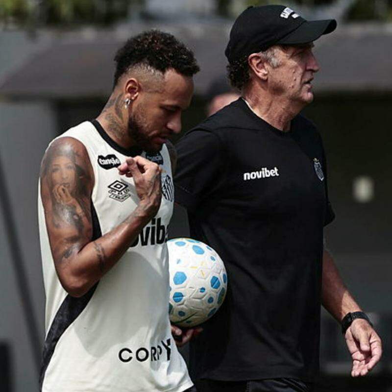 Neymar e Cuca durante treino do Santos