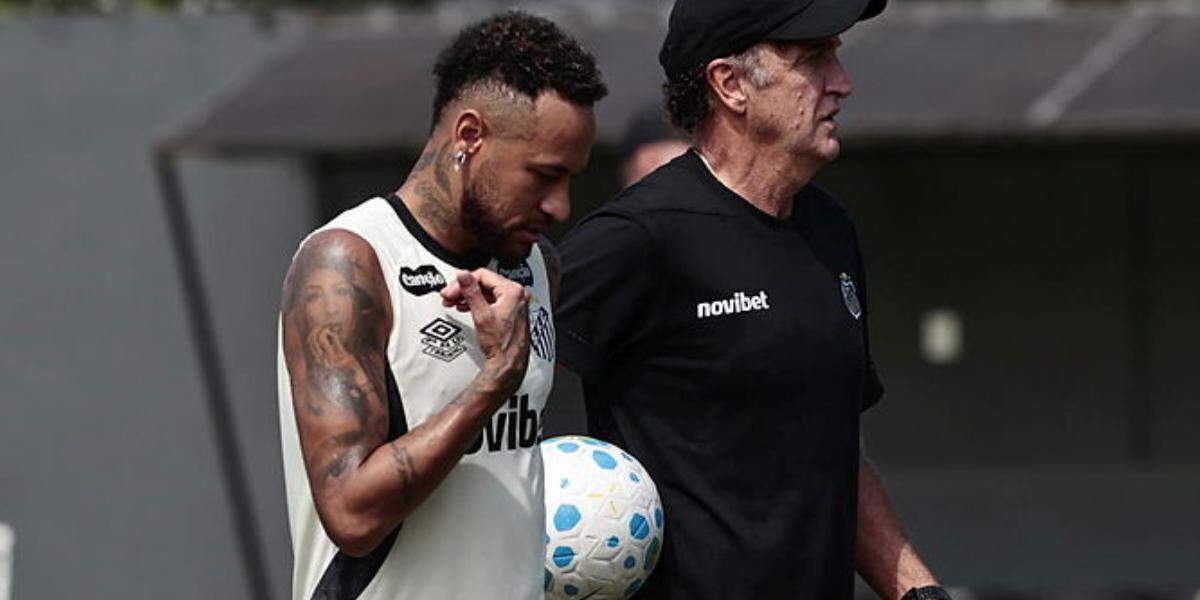 Neymar e Cuca durante treino do Santos