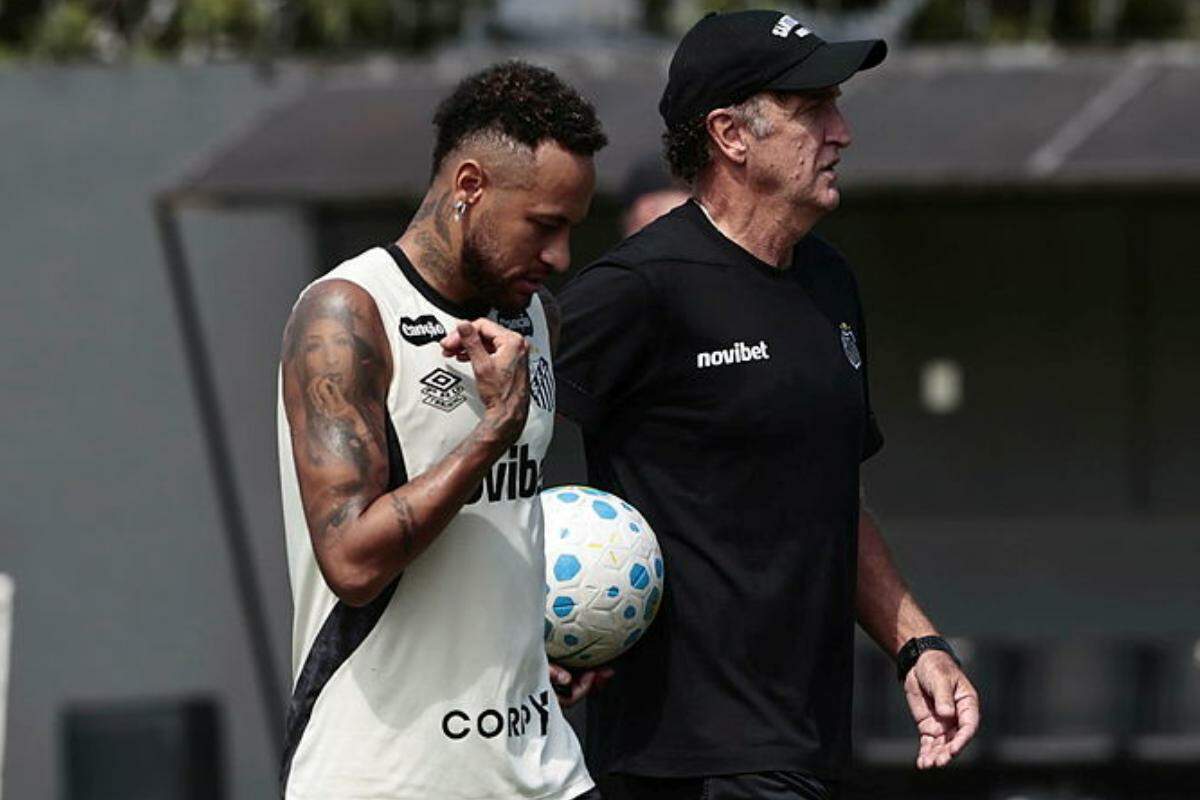 Neymar e Cuca durante treino do Santos
