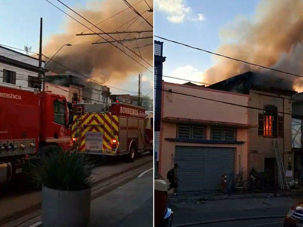O fogo iniciou por volta das 16h em casa da Vila Mathias, em Santos