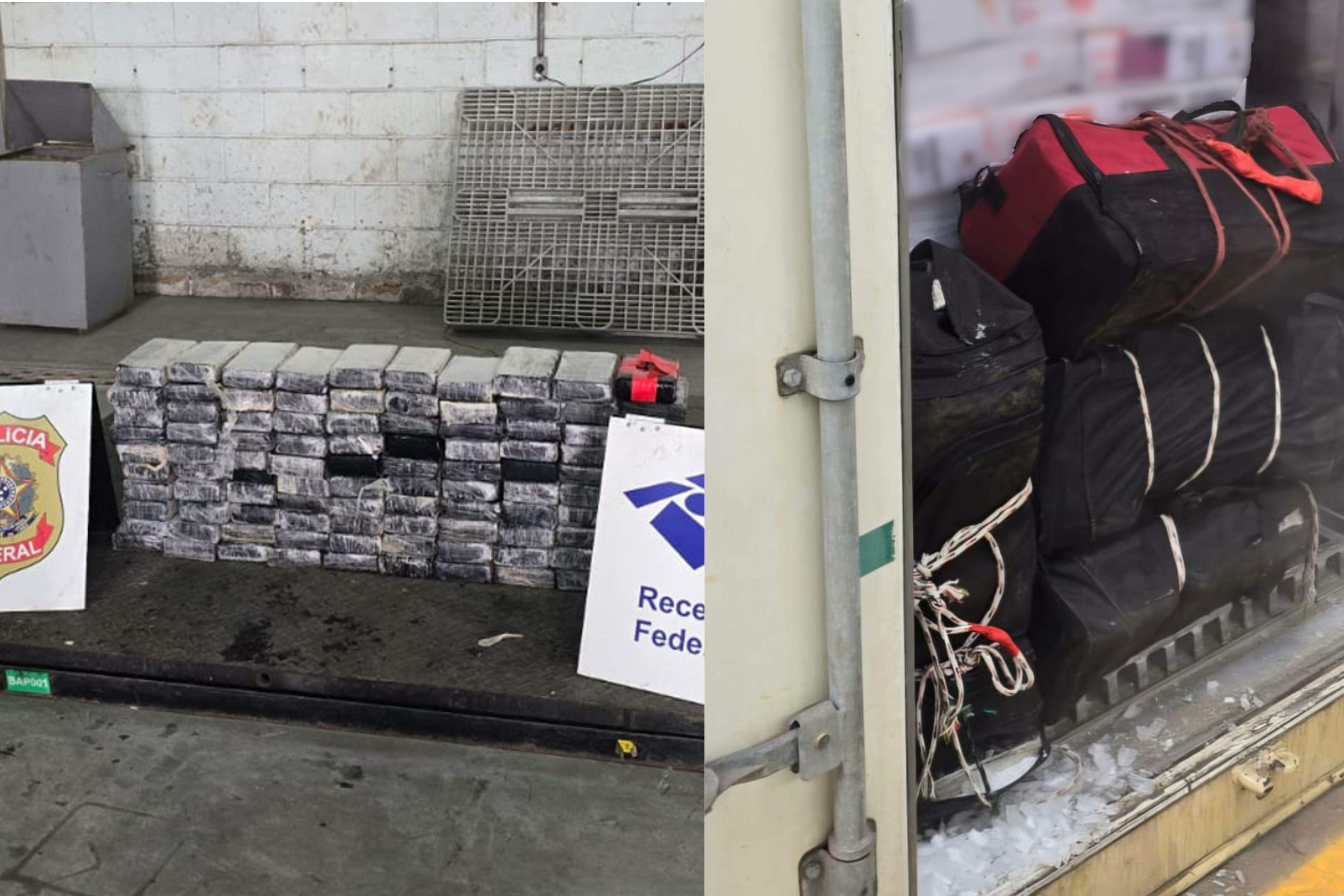 Droga estava acondicionada em tabletes, dentro de mochilas esportivas colocadas em um contêiner refrigerado