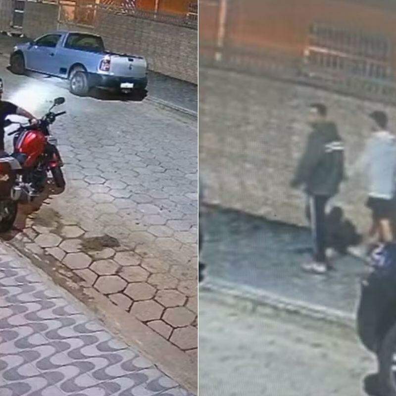 Kauan Felipe da Costa (de casaco cinza escuro) foi preso acusado de roubar motocicleta em Mongaguá