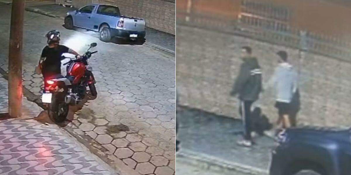 Kauan Felipe da Costa (de casaco cinza escuro) foi preso acusado de roubar motocicleta em Mongaguá