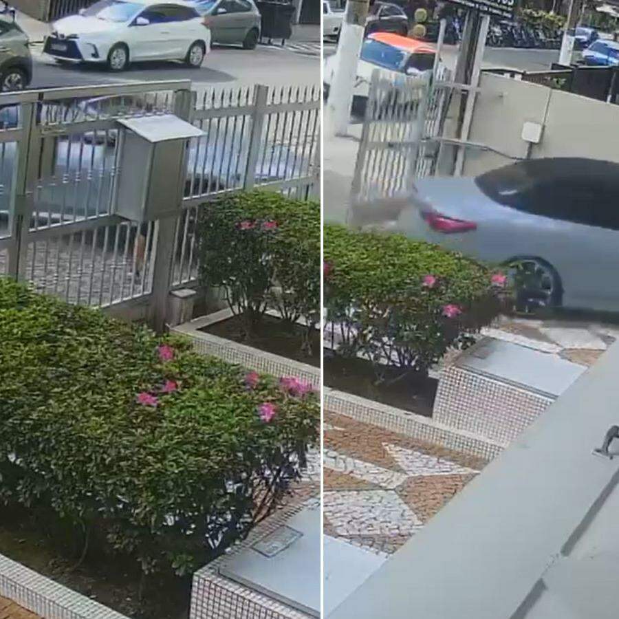 Câmeras de monitoramento capturaram o momento da colisão da BMW no Gonzaga, em Santos