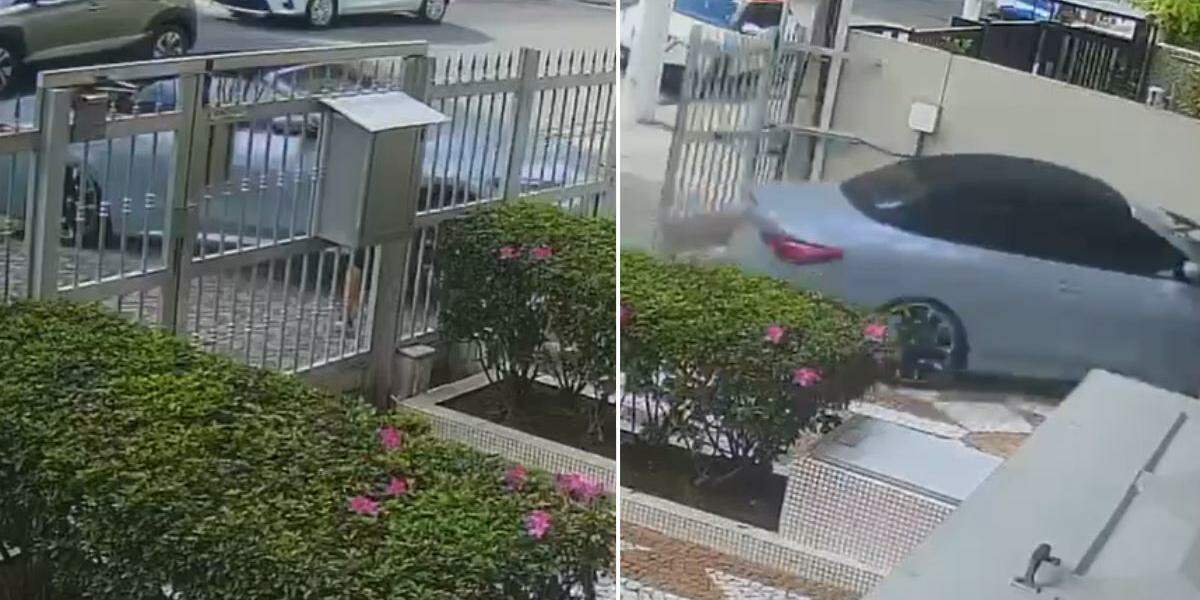 Câmeras de monitoramento capturaram o momento da colisão da BMW no Gonzaga, em Santos