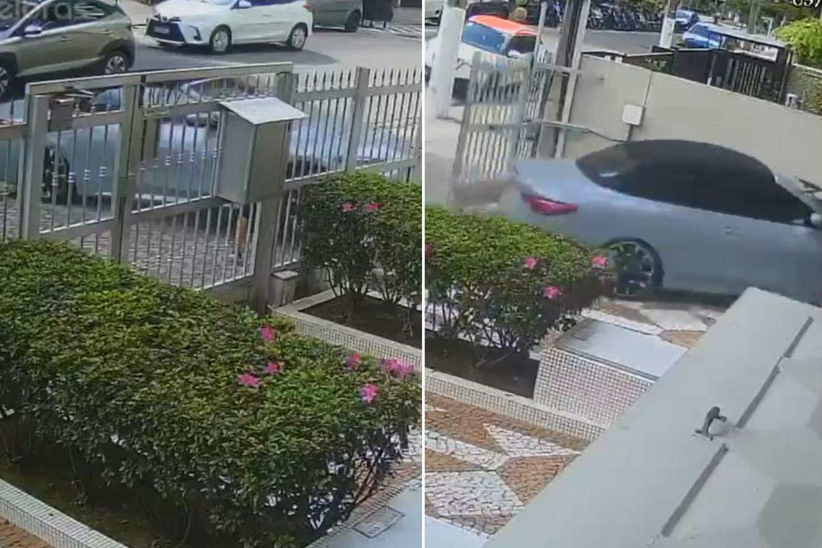 Câmeras de monitoramento capturaram o momento da colisão da BMW no Gonzaga, em Santos