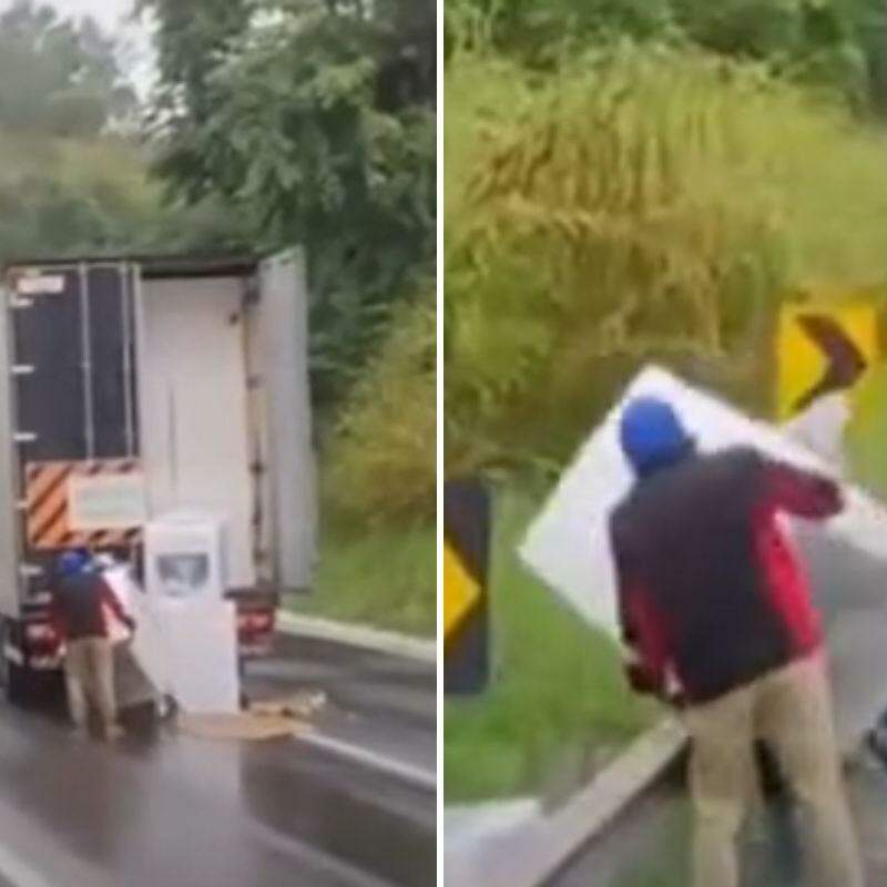 Criminosos saquearam caminhão parado na Rodovia Régis Bittencourt (BR-116), na altura de Cajati, no Vale do Ribeira