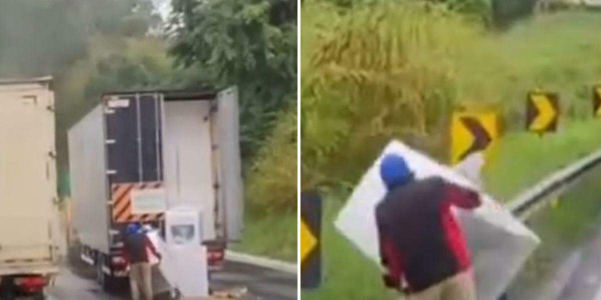 Criminosos saquearam caminhão parado na Rodovia Régis Bittencourt (BR-116), na altura de Cajati, no Vale do Ribeira