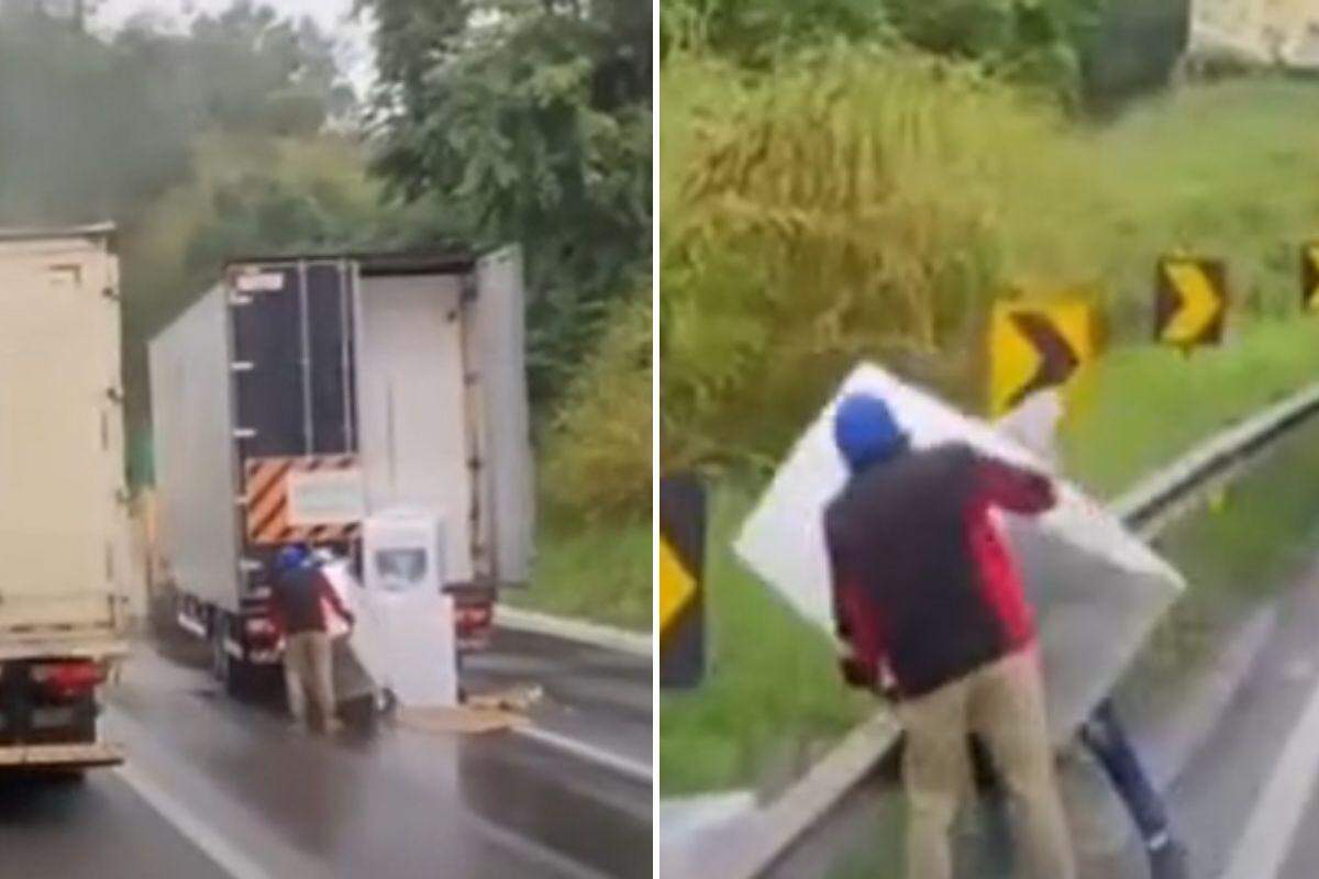 Criminosos saquearam caminhão parado na Rodovia Régis Bittencourt (BR-116), na altura de Cajati, no Vale do Ribeira