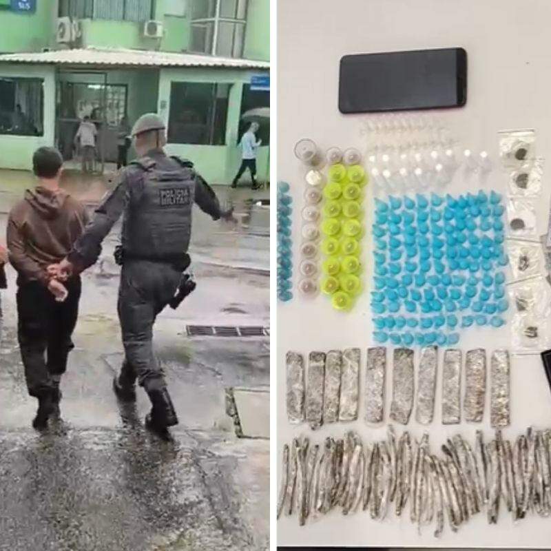 Adolescente foi apreendido com porções de diversas drogas, um celular e dinheiro em espécie