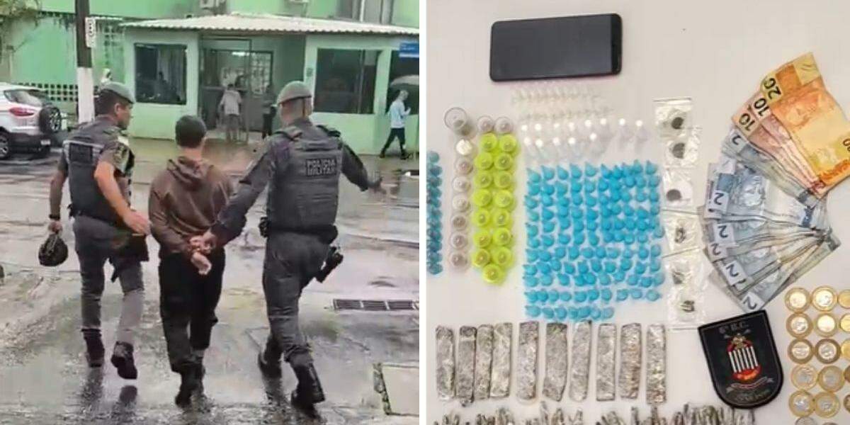 Adolescente foi apreendido com porções de diversas drogas, um celular e dinheiro em espécie
