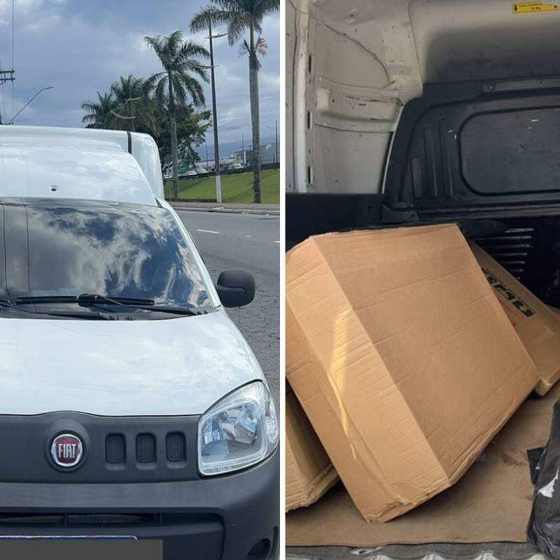 Veículo de entrega da Shopee roubado foi encontrado com a maior parte da carga no bairro Quietude, em Praia Grande
